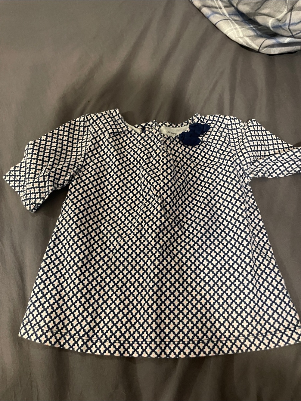Carter's Navy and White Geometric Short-Sleeve Girls Top with Bow
